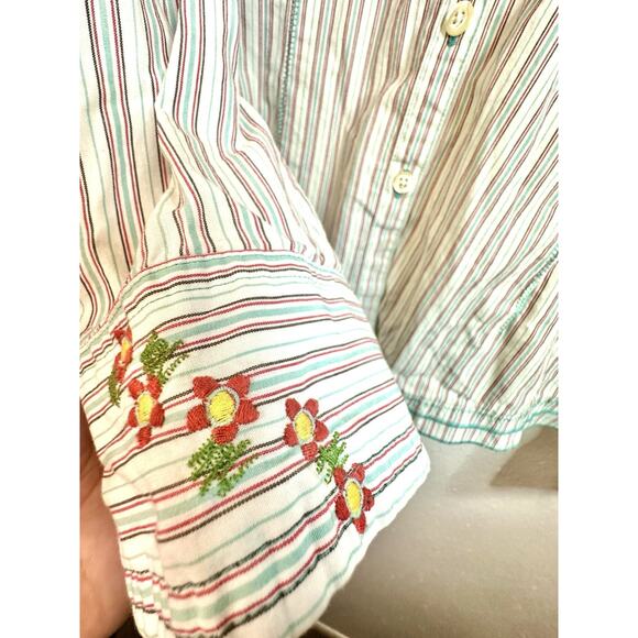 Tommy Hilfiger Striped Button Up Flower Embroidered Long Sleeve Size Medium - Picture 10 of 11